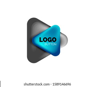 Icono de botón Reproducir, flecha o descargar, plantilla mínima de logotipo comercial de diseño. 3d negrita geométrica en estilo de relieve con efecto de combinación de colores. Ilustración vectorial para papel de escritorio, pancarta, fondo, tarjeta