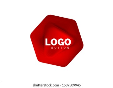 Icono de botón Reproducir, flecha o descargar, plantilla mínima de logotipo comercial de diseño. 3d negrita geométrica en estilo de relieve con efecto de combinación de colores. Ilustración vectorial para papel de escritorio, pancarta, fondo, tarjeta