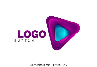 Icono de botón Reproducir, flecha o descargar, plantilla mínima de logotipo comercial de diseño. 3d negrita geométrica en estilo de relieve con efecto de combinación de colores. Ilustración vectorial para papel de escritorio, pancarta, fondo, tarjeta