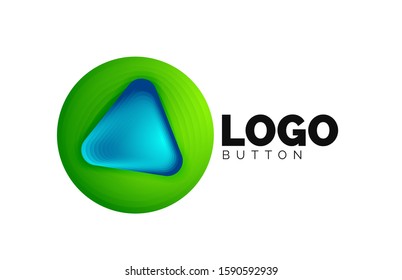 Play, arrow or download button icon, minimal design business logo template. 3d geometric bold in relief style with color blend steps effect. Vector Illustration For Wallpaper, Banner, Background, Card