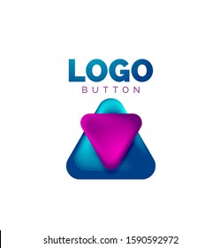 Play, arrow or download button icon, minimal design business logo template. 3d geometric bold in relief style with color blend steps effect. Vector Illustration For Wallpaper, Banner, Background, Card