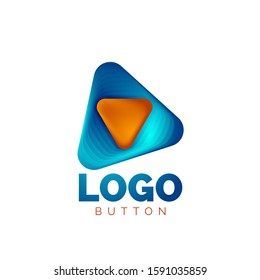 Play, arrow or download button icon, minimal design business logo template. 3d geometric bold in relief style with color blend steps effect. Vector Illustration For Wallpaper, Banner, Background, Card
