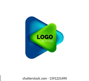 Icono de botón Reproducir, flecha o descargar, plantilla mínima de logotipo comercial de diseño. 3d negrita geométrica en estilo de relieve con efecto de combinación de colores. Ilustración vectorial para papel de escritorio, pancarta, fondo, tarjeta
