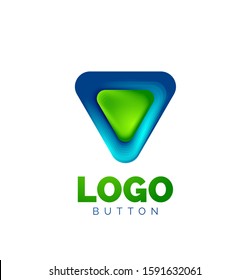 Icono de botón Reproducir, flecha o descargar, plantilla mínima de logotipo comercial de diseño. 3d negrita geométrica en estilo de relieve con efecto de combinación de colores. Ilustración vectorial para papel de escritorio, pancarta, fondo, tarjeta