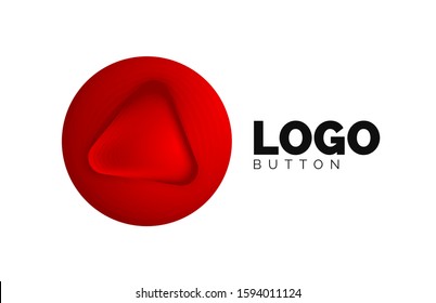 Icono de botón Reproducir, flecha o descargar, plantilla mínima de logotipo comercial de diseño. 3d negrita geométrica en estilo de relieve con efecto de combinación de colores. Ilustración vectorial para papel de escritorio, pancarta, fondo, tarjeta