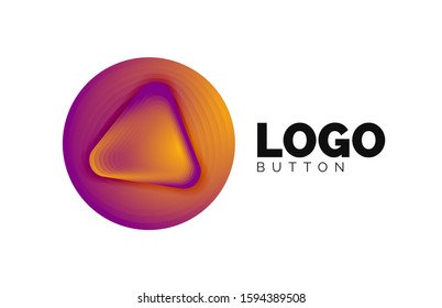Icono de botón Reproducir, flecha o descargar, plantilla mínima de logotipo comercial de diseño. 3d negrita geométrica en estilo de relieve con efecto de combinación de colores. Ilustración vectorial para papel de escritorio, pancarta, fondo, tarjeta