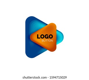Play, arrow or download button icon, minimal design business logo template. 3d geometric bold in relief style with color blend steps effect. Vector Illustration For Wallpaper, Banner, Background, Card