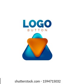 Icono de botón Reproducir, flecha o descargar, plantilla mínima de logotipo comercial de diseño. 3d negrita geométrica en estilo de relieve con efecto de combinación de colores. Ilustración vectorial para papel de escritorio, pancarta, fondo, tarjeta
