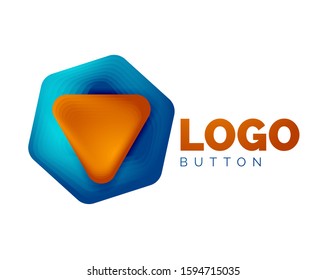 Play, arrow or download button icon, minimal design business logo template. 3d geometric bold in relief style with color blend steps effect. Vector Illustration For Wallpaper, Banner, Background, Card