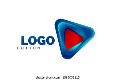 Icono de botón Reproducir, flecha o descargar, plantilla mínima de logotipo comercial de diseño. 3d negrita geométrica en estilo de relieve con efecto de combinación de colores. Ilustración vectorial para papel de escritorio, pancarta, fondo, tarjeta
