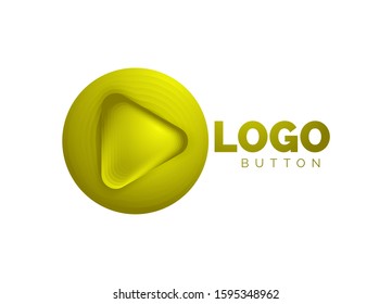Play, arrow or download button icon, minimal design business logo template. 3d geometric bold in relief style with color blend steps effect. Vector Illustration For Wallpaper, Banner, Background, Card