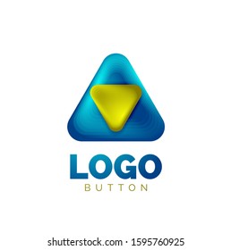 Play, arrow or download button icon, minimal design business logo template. 3d geometric bold in relief style with color blend steps effect. Vector Illustration For Wallpaper, Banner, Background, Card