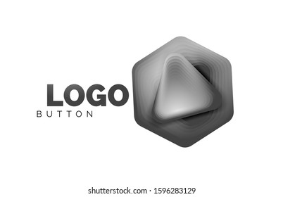 Play, arrow or download button icon, minimal design business logo template. 3d geometric bold in relief style with color blend steps effect. Vector Illustration For Wallpaper, Banner, Background, Card