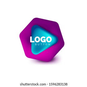 Icono de botón Reproducir, flecha o descargar, plantilla mínima de logotipo comercial de diseño. 3d negrita geométrica en estilo de relieve con efecto de combinación de colores. Ilustración vectorial para papel de escritorio, pancarta, fondo, tarjeta