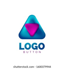 Icono de botón Reproducir, flecha o descargar, plantilla mínima de logotipo comercial de diseño. 3d negrita geométrica en estilo de relieve con efecto de combinación de colores. Ilustración vectorial para papel de escritorio, pancarta, fondo, tarjeta