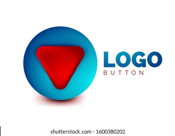 Play, arrow or download button icon, minimal design business logo template. 3d geometric bold in relief style with color blend steps effect. Vector Illustration For Wallpaper, Banner, Background, Card