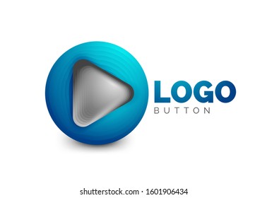 Play, arrow or download button icon, minimal design business logo template. 3d geometric bold in relief style with color blend steps effect. Vector Illustration For Wallpaper, Banner, Background, Card