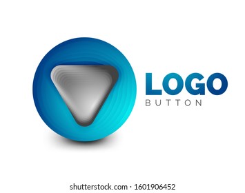 Play, arrow or download button icon, minimal design business logo template. 3d geometric bold in relief style with color blend steps effect. Vector Illustration For Wallpaper, Banner, Background, Card
