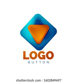 Play, arrow or download button icon, minimal design business logo template. 3d geometric bold in relief style with color blend steps effect. Vector Illustration For Wallpaper, Banner, Background, Card