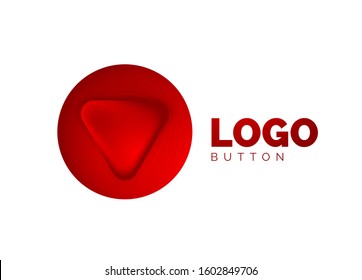 Icono de botón Reproducir, flecha o descargar, plantilla mínima de logotipo comercial de diseño. 3d negrita geométrica en estilo de relieve con efecto de combinación de colores. Ilustración vectorial para papel de escritorio, pancarta, fondo, tarjeta