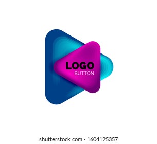 Icono de botón Reproducir, flecha o descargar, plantilla mínima de logotipo comercial de diseño. 3d negrita geométrica en estilo de relieve con efecto de combinación de colores. Ilustración vectorial para papel de escritorio, pancarta, fondo, tarjeta
