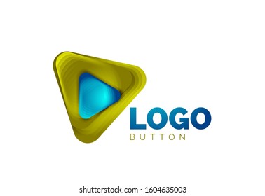 Icono de botón Reproducir, flecha o descargar, plantilla mínima de logotipo comercial de diseño. 3d negrita geométrica en estilo de relieve con efecto de combinación de colores. Ilustración vectorial para papel de escritorio, pancarta, fondo, tarjeta