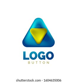 Icono de botón Reproducir, flecha o descargar, plantilla mínima de logotipo comercial de diseño. 3d negrita geométrica en estilo de relieve con efecto de combinación de colores. Ilustración vectorial para papel de escritorio, pancarta, fondo, tarjeta