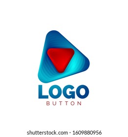 Icono de botón Reproducir, flecha o descargar, plantilla mínima de logotipo comercial de diseño. 3d negrita geométrica en estilo de relieve con efecto de combinación de colores. Ilustración vectorial para papel de escritorio, pancarta, fondo, tarjeta