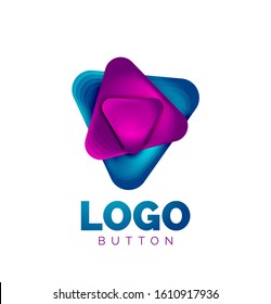 Icono de botón Reproducir, flecha o descargar, plantilla mínima de logotipo comercial de diseño. 3d negrita geométrica en estilo de relieve con efecto de combinación de colores. Ilustración vectorial para papel de escritorio, pancarta, fondo, tarjeta