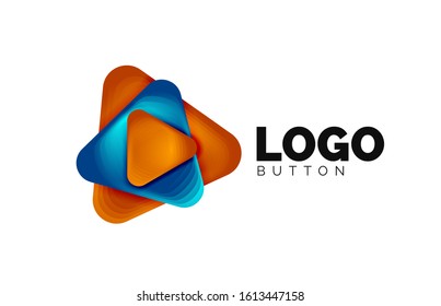 Icono de botón Reproducir, flecha o descargar, plantilla mínima de logotipo comercial de diseño. 3d negrita geométrica en estilo de relieve con efecto de combinación de colores. Ilustración vectorial para papel de escritorio, pancarta, fondo, tarjeta