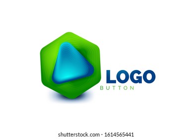 Play, arrow or download button icon, minimal design business logo template. 3d geometric bold in relief style with color blend steps effect. Vector Illustration For Wallpaper, Banner, Background, Card