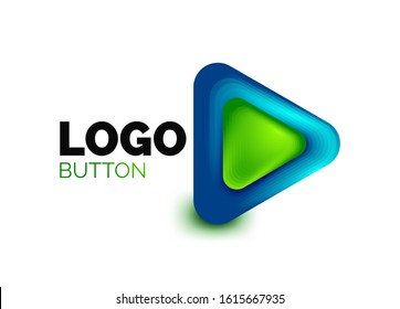 Icono de botón Reproducir, flecha o descargar, plantilla mínima de logotipo comercial de diseño. 3d negrita geométrica en estilo de relieve con efecto de combinación de colores. Ilustración vectorial para papel de escritorio, pancarta, fondo, tarjeta