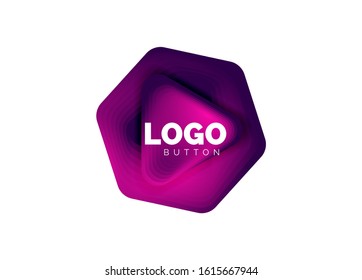 Play, arrow or download button icon, minimal design business logo template. 3d geometric bold in relief style with color blend steps effect. Vector Illustration For Wallpaper, Banner, Background, Card