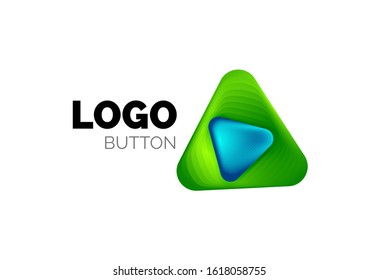 Icono de botón Reproducir, flecha o descargar, plantilla mínima de logotipo comercial de diseño. 3d negrita geométrica en estilo de relieve con efecto de combinación de colores. Ilustración vectorial para papel de escritorio, pancarta, fondo, tarjeta