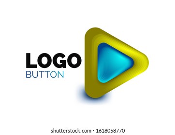 Icono de botón Reproducir, flecha o descargar, plantilla mínima de logotipo comercial de diseño. 3d negrita geométrica en estilo de relieve con efecto de combinación de colores. Ilustración vectorial para papel de escritorio, pancarta, fondo, tarjeta
