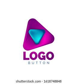 Icono de botón Reproducir, flecha o descargar, plantilla mínima de logotipo comercial de diseño. 3d negrita geométrica en estilo de relieve con efecto de combinación de colores. Ilustración vectorial para papel de escritorio, pancarta, fondo, tarjeta