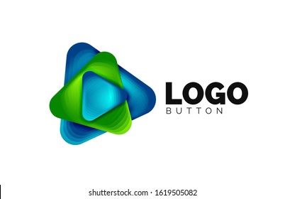 Icono de botón Reproducir, flecha o descargar, plantilla mínima de logotipo comercial de diseño. 3d negrita geométrica en estilo de relieve con efecto de combinación de colores. Ilustración vectorial para papel de escritorio, pancarta, fondo, tarjeta