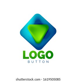 Play, arrow or download button icon, minimal design business logo template. 3d geometric bold in relief style with color blend steps effect. Vector Illustration For Wallpaper, Banner, Background, Card
