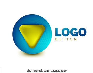 Icono de botón Reproducir, flecha o descargar, plantilla mínima de logotipo comercial de diseño. 3d negrita geométrica en estilo de relieve con efecto de combinación de colores. Ilustración vectorial 