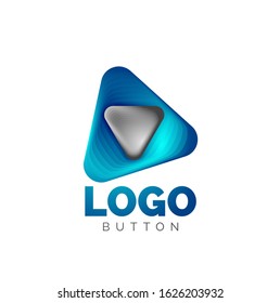 Icono de botón Reproducir, flecha o descargar, plantilla mínima de logotipo comercial de diseño. 3d negrita geométrica en estilo de relieve con efecto de combinación de colores. Ilustración vectorial 