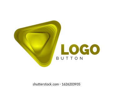 Icono de botón Reproducir, flecha o descargar, plantilla mínima de logotipo comercial de diseño. 3d negrita geométrica en estilo de relieve con efecto de combinación de colores. Ilustración vectorial 