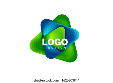 Ícone de botão de reprodução, seta ou download, modelo de logotipo comercial de design mínimo. negrito geométrico 3d em estilo de relevo com efeito de etapas de mistura de cores. Ilustração de vetor 