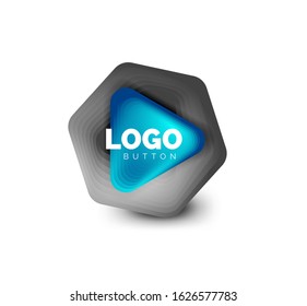 Play, arrow or download button icon, minimal design business logo template. 3d geometric bold in relief style with color blend steps effect. Vector Illustration 