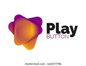 Icono de botón Reproducir, flecha o descargar, plantilla mínima de logotipo comercial de diseño. 3d negrita geométrica en estilo de relieve con efecto de combinación de colores. Ilustración vectorial 