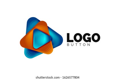 Icono de botón Reproducir, flecha o descargar, plantilla mínima de logotipo comercial de diseño. 3d negrita geométrica en estilo de relieve con efecto de combinación de colores. Ilustración vectorial  