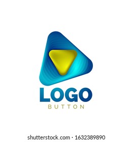 Play, arrow or download button icon, minimal design business logo template. 3d geometric bold in relief style with color blend steps effect. Vector Illustration For Wallpaper, Banner, Background, Card