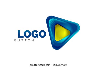 Icono de botón Reproducir, flecha o descargar, plantilla mínima de logotipo comercial de diseño. 3d negrita geométrica en estilo de relieve con efecto de combinación de colores. Ilustración vectorial para papel de escritorio, pancarta, fondo, tarjeta