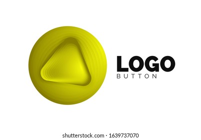 Play, arrow or download button icon, minimal design business logo template. 3d geometric bold in relief style with color blend steps effect. Vector Illustration For Wallpaper, Banner, Background, Card