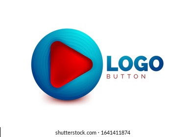 Play, arrow or download button icon, minimal design business logo template. 3d geometric bold in relief style with color blend steps effect. Vector Illustration For Wallpaper, Banner, Background, Card