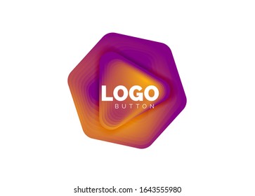 Icono de botón Reproducir, flecha o descargar, plantilla mínima de logotipo comercial de diseño. 3d negrita geométrica en estilo de relieve con efecto de combinación de colores. Ilustración vectorial para papel de escritorio, pancarta, fondo, tarjeta